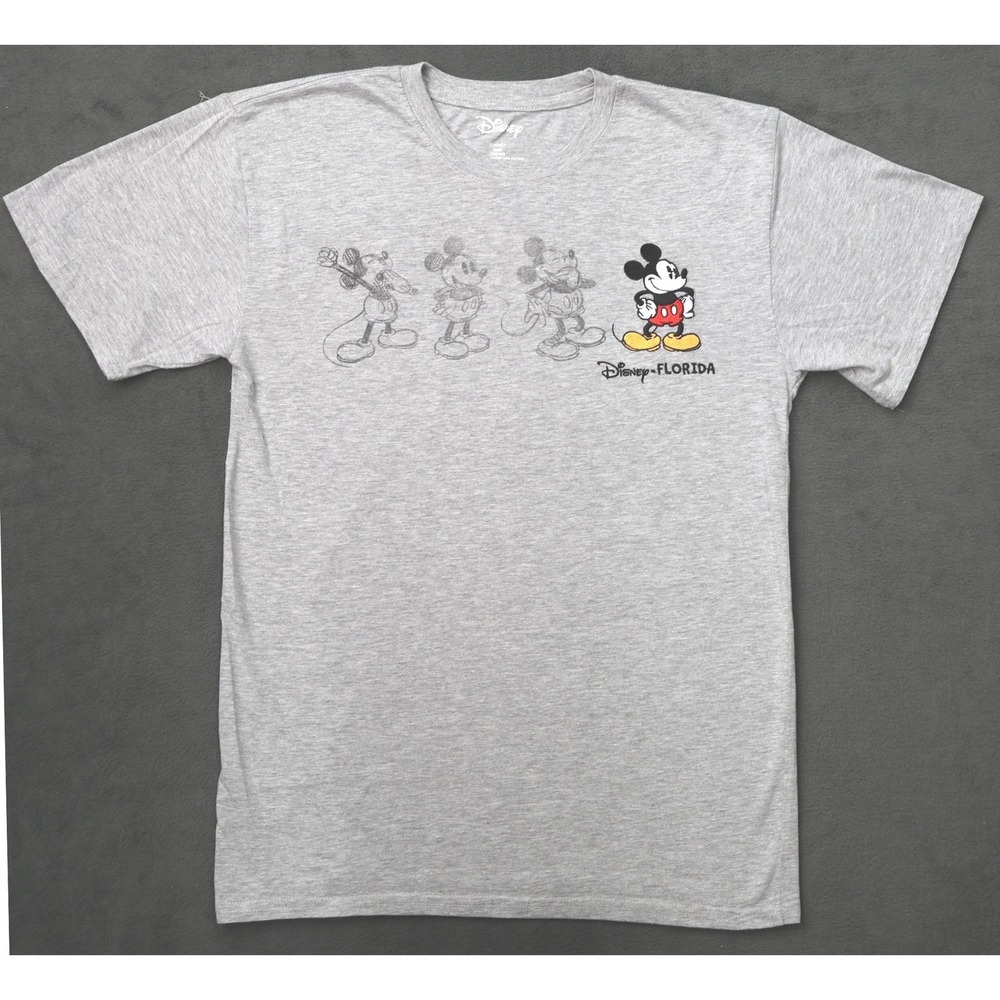 Disney Mickey Mouse Evolution Graphic T-Shirt Mens Medium Gray Good Sketch Fl.
